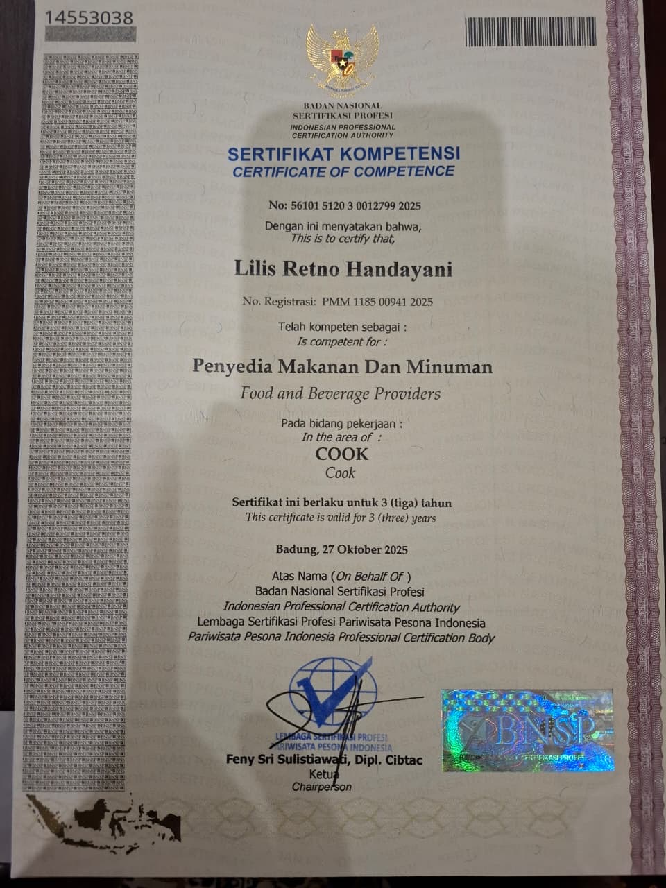 Sertifikat CV Retno Jala Arta